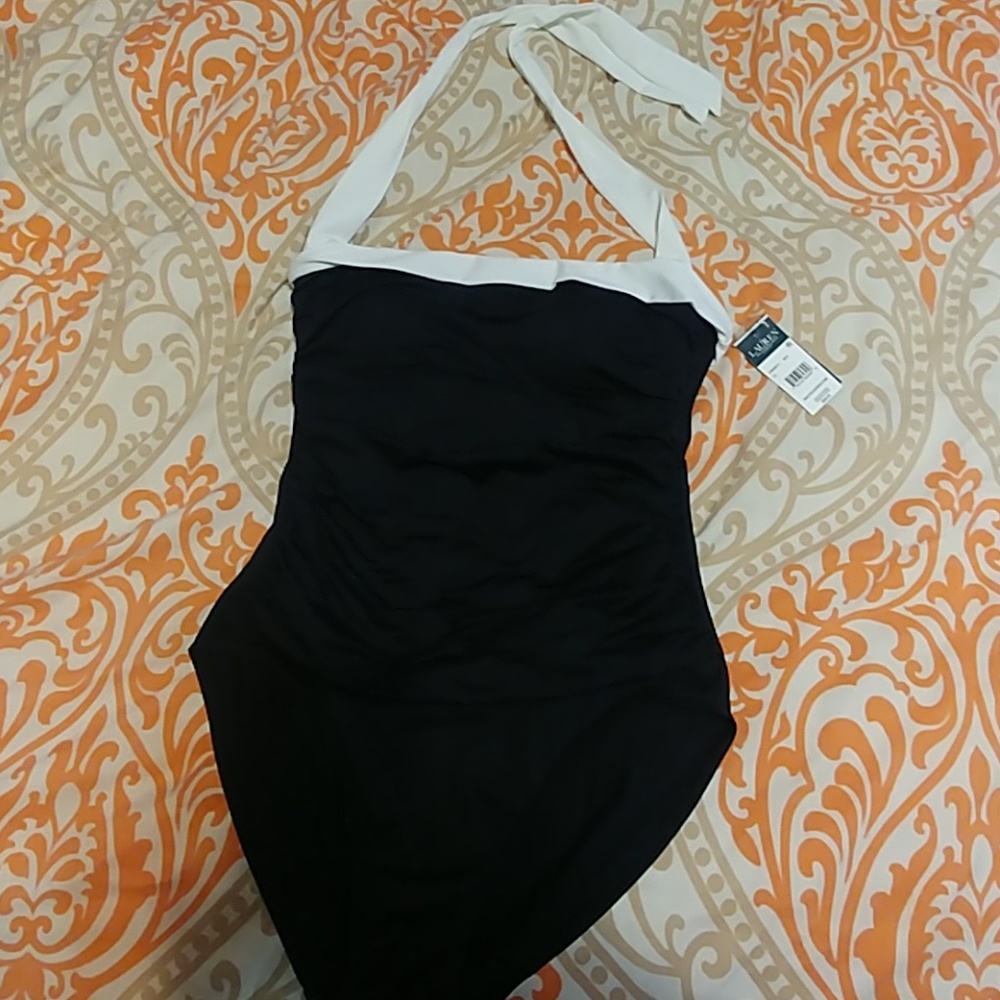 Ralph Lauren black swimsuit w/white halter